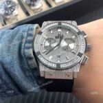 Iced Out Hublot Knock off Watches - Classic Fusion SS Black Rubber Strap
